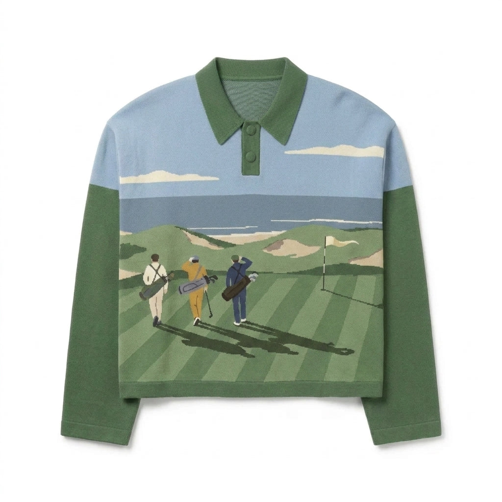 Walking The Links - Long Sleeve Knit Polo