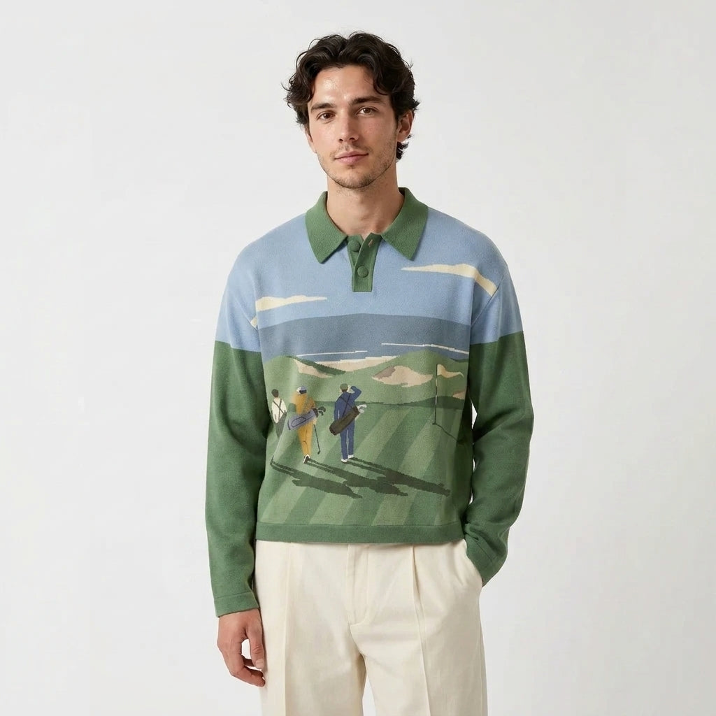Walking The Links - Long Sleeve Knit Polo